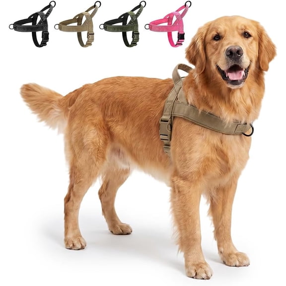 Tactical No Pull Dog Harness with Top Handle, Reflective Adjustable Escape Proof Pet Vest for Large Dogs Walking (Khaki, XL)