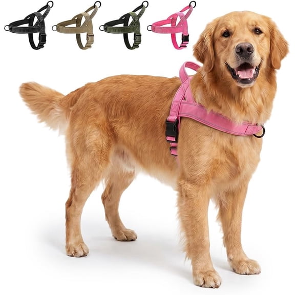 Tactical No Pull Dog Harness with Top Handle, Reflective Adjustable Escape Proof Pet Vest for Large Dogs Walking (Pink, XL)