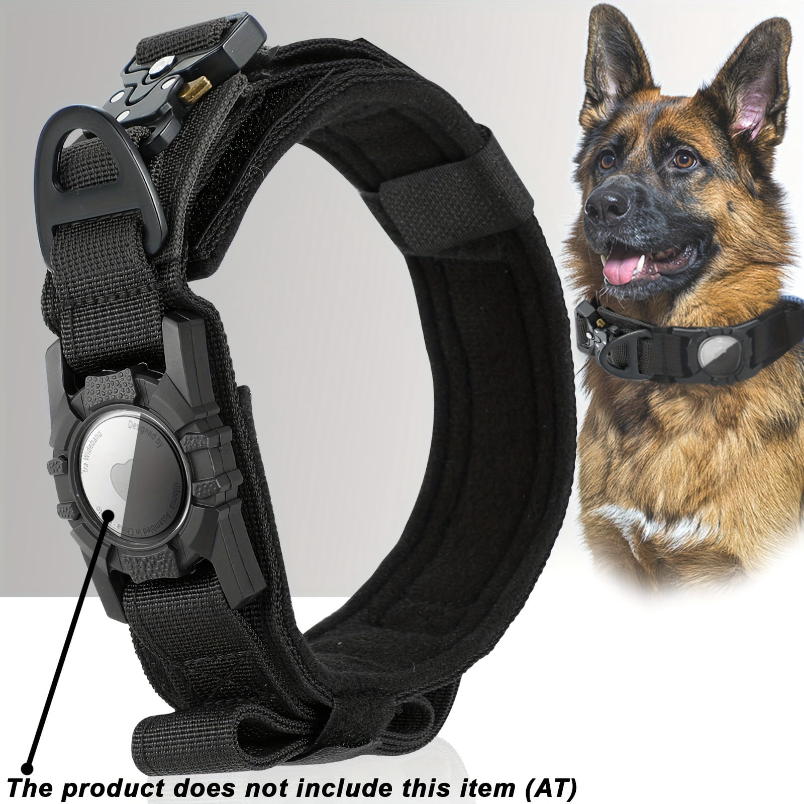Tactical Nylon Dog Collar with GPS Holder, Adjustable Military-Style ...