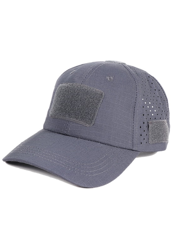 Tactical Operator Cap, Camo Baseball Hat with Loops Patch, Outdoor Sun Protection Breathable Hat for Men Women Hiking Fishing, Gray