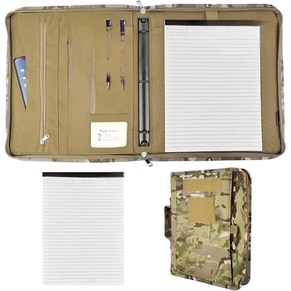 Tactical Padfolio Portfolio Binder, Army Military Padfolio Ring Binder with Zippered and 25 Sheets of Letter Size Paper, Tactical Notebook for A4 Folder, Detachable 3-Ring Binder (A4,13.8X 12Inch)