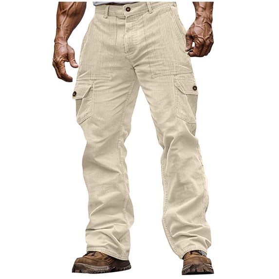 Tactical Pants For Men Lightweight Corduroy Cargo Pants Casual Workout Hiking Athletic Trousers With Multi-Pockets
