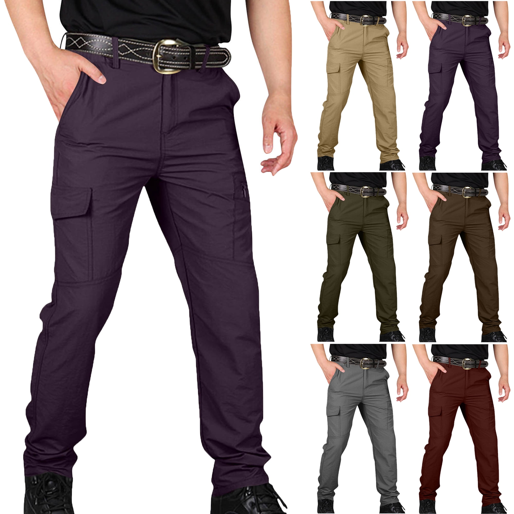 Tactical Pants for Men Water Resistant Hiking Cargo Pants with Elastic Waist Multi Pockets Stretch Waterproof Quick Dry Work Pants Relaxed Fit Available in Plus Size S-XXXXL