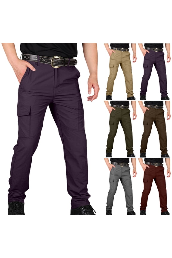 Tactical Pants for Men Water Resistant Hiking Cargo Pants with Elastic Waist Multi Pockets Stretch Waterproof Quick Dry Work Pants Relaxed Fit Available in Plus Size S-XXXXL