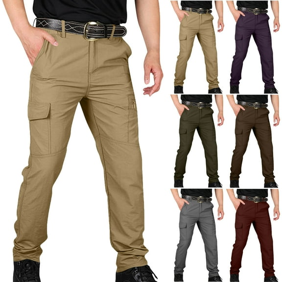Tactical Pants for Men Water Resistant Hiking Cargo Pants with Elastic Waist Multi Pockets Stretch Waterproof Quick Dry Work Pants Relaxed Fit Available in Plus Size S-XXXXL