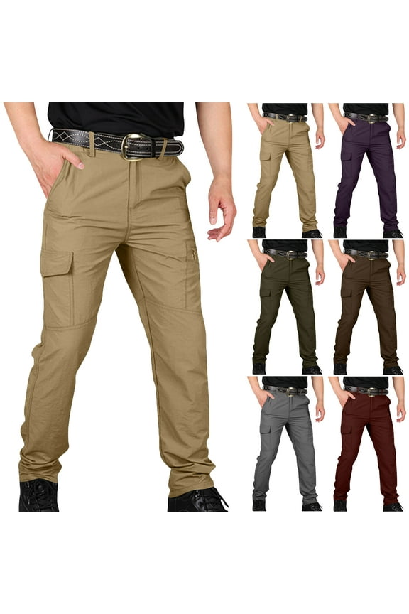 Tactical Pants for Men Water Resistant Hiking Cargo Pants with Elastic Waist Multi Pockets Stretch Waterproof Quick Dry Work Pants Relaxed Fit Available in Plus Size S-XXXXL