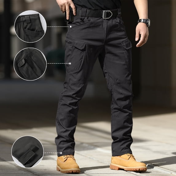 Tactical Pants for Men Water Resistant Hiking Cargo Pants Multi Pockets Waterproof Work Pants (No Belt) Black 2XL