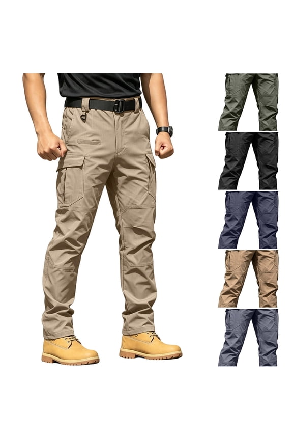 Tactical Pants for Men Waterproof Ripstop Outdoor Cargo Pants Straight Leg Stretch Casual Outdoor Tactical Pants with Multiple Pockets Khaki M