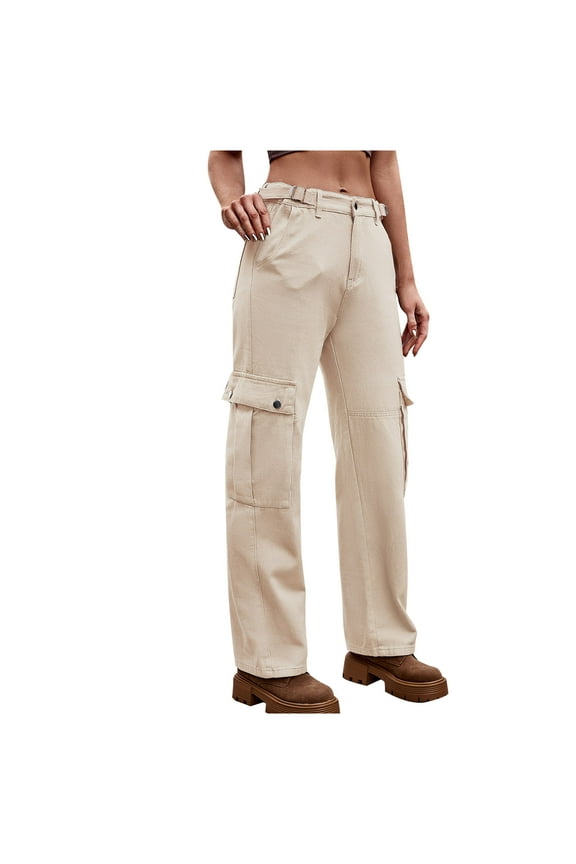 Plus Size Cargo Pants for Women Baggy Combat Army Faux Jeans Pants Mid Waist Military Tactical Bootcut Cargo Trousers