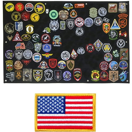 Tactical Patch Display Panel Holder Board for Military Army Combat Morale Uniform Hook and Loop Emblems, 43 Inches x 27.5 Inches (Large), with 1 Flag Patch Included Black, Large