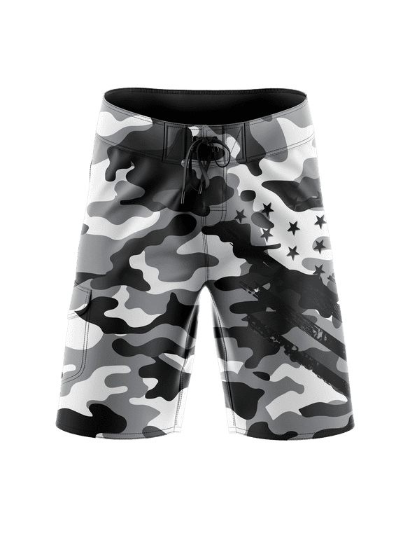 Men's Snow Camo Board Shorts, Decorated in The USA