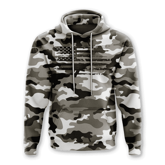 Tactical Pro Supply Patriotic Camo Flag Heavyweight Hoodies for Men and Women | Decorated in The USA Snow Camo - XL