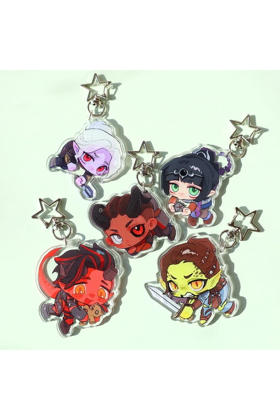 Tactical RPG Adventure Party Chibi Acrylic Keychain Cute Anime Bag Charm Fan Gift, random 1 pack
