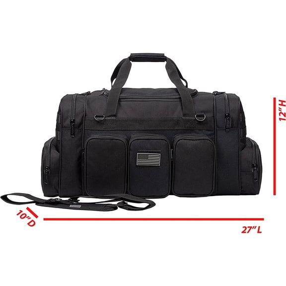Tactical Range Duffel Heavy Duty Military Molle Gear Travel Sports Gym Bag Lockable Zippers with US Flag Patch (27 In Khaki)