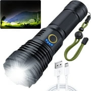 Tactical Rechargeable Flashlight Torch,1000000 High Lumens Compact Aluminum Body,XHP70.2 5 Modes LED IPX5 Waterproof Handheld LED Flashlights for Camping Biking Hiking Outdoor Home Emergency