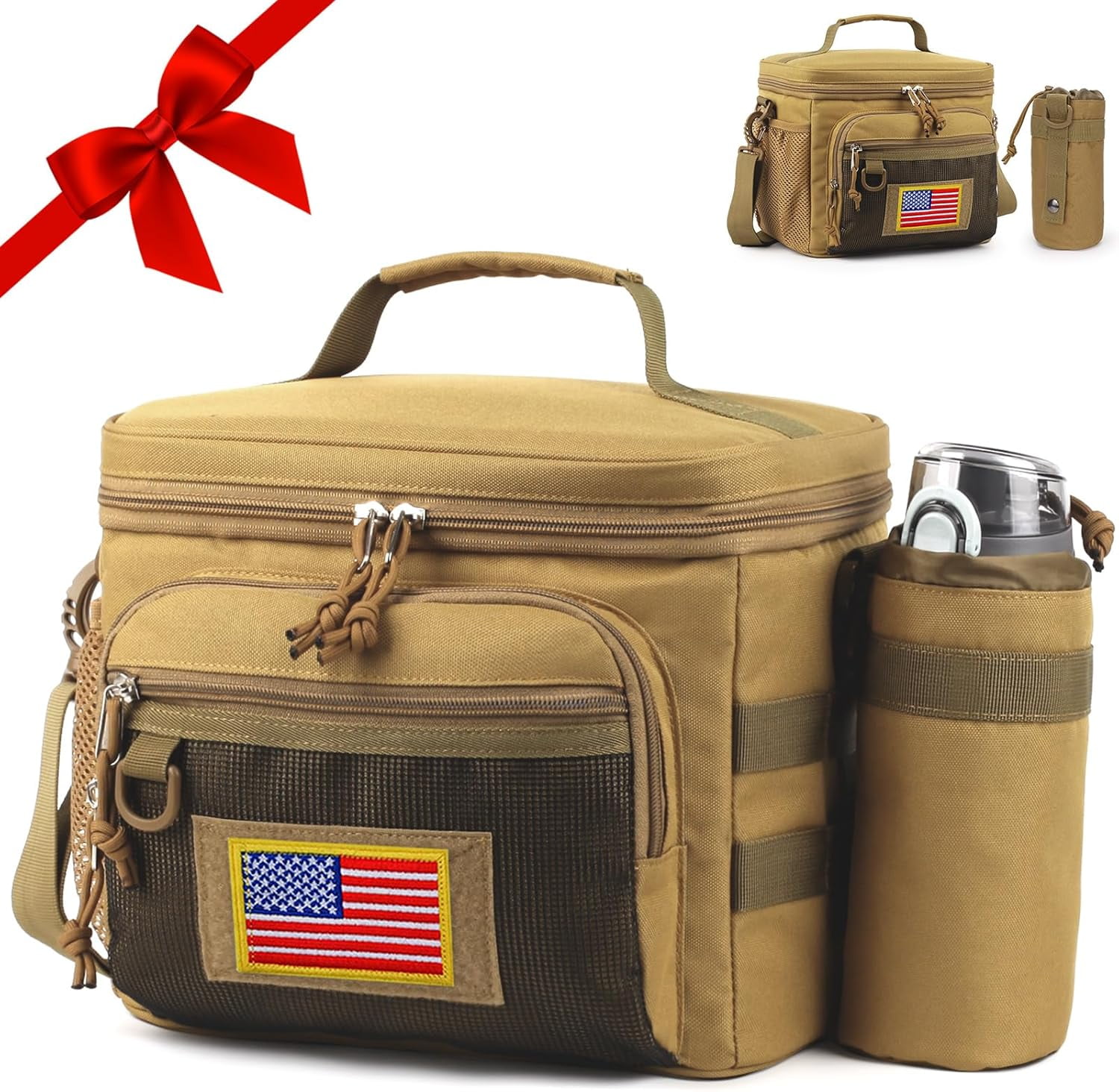 Reusable Lunch Bag for Men/Women - Insulated Lunch Box Leakproof Lunch Pail Freezable with Adjustable Shoulder Strap,Lunch Cooler Bag for Work Office Picnic Beach，Brown