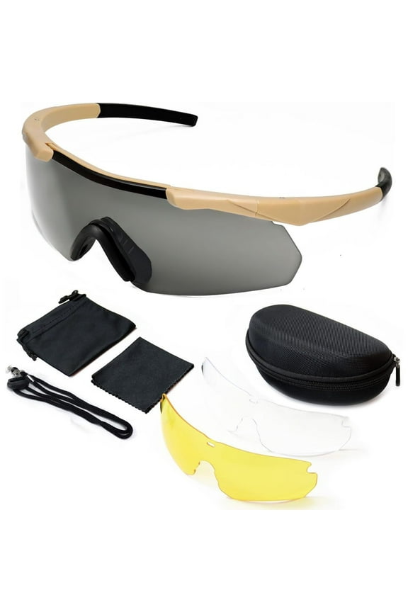 Tactical Shooting Glasses – Windproof & UV400 Protection, 3 Interchangeable Lenses for Outdoor Sports