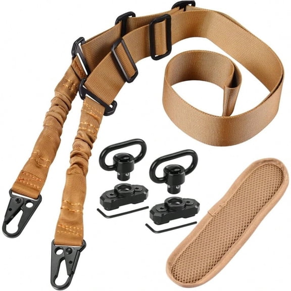 Tactical Sling Combo Set - Adjustable Two Point Traditional QD Sling with Extra Length and 360° Rotation Swivel Mounts, Shoulder Pad Included