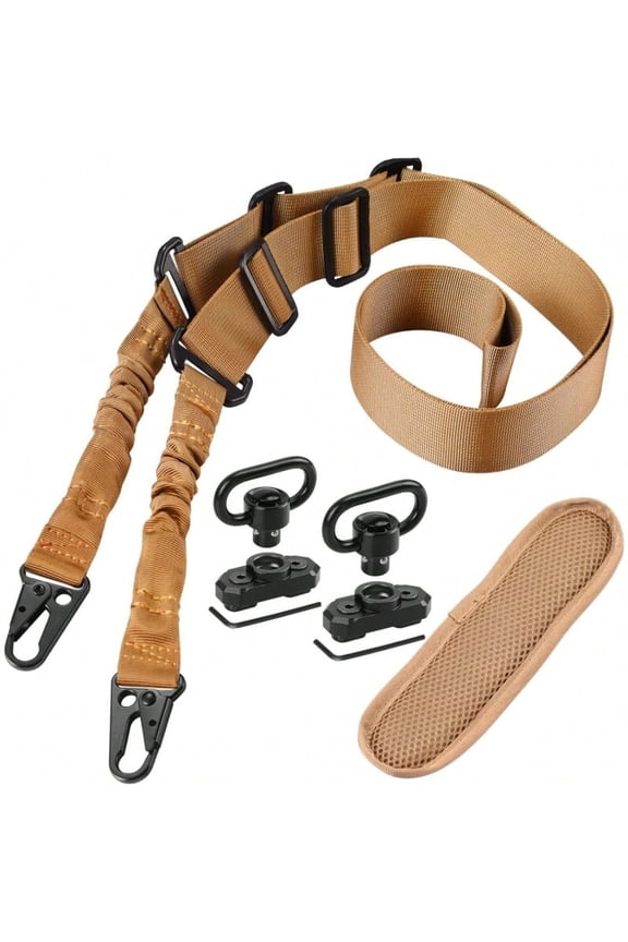 Tactical Sling Combo Set - Adjustable Two Point Traditional QD Sling with Extra Length and 360° Rotation Swivel Mounts, Shoulder Pad Included