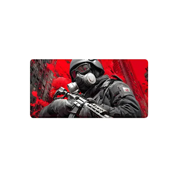 Tactical Soldier Gaming Mouse Pad xtended Desk Mat with Red Urban Battle Scene  Non-Slip Base, Smooth Surface for Gamers & Office Use