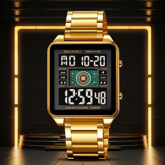 Tactical Square Digital Watch for Men - Military Style Outdoor Chronograph with Stainless Steel Band, Waterproof for Hiking