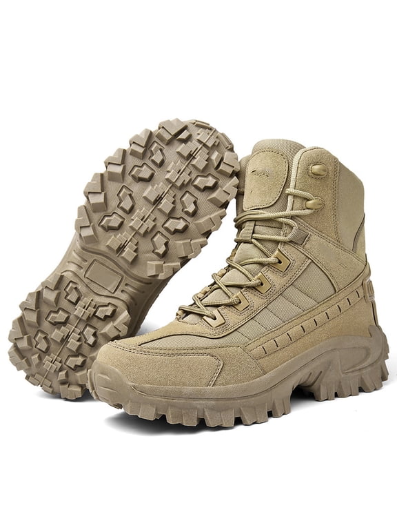 Tactical-Style Combat Boots for Men, Waterproof Anti-Slip Outdoor Hiking & Work Shoes, Rugged Durable Footwear for Adventure
