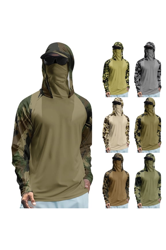 Tactical Style Sun Shirt For Men With Full Face Cover And Raglan Sleeves Highlighting Moisture Wicking Performance For Daily Wear Army Green M