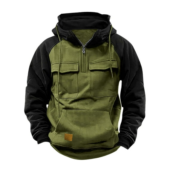Tactical Sweatshirts for Men Hoodies Pockets Long Sleeve Gym Cargo Quarter Zip Pullover Sports Outdoor Jacket (S, Green 01)