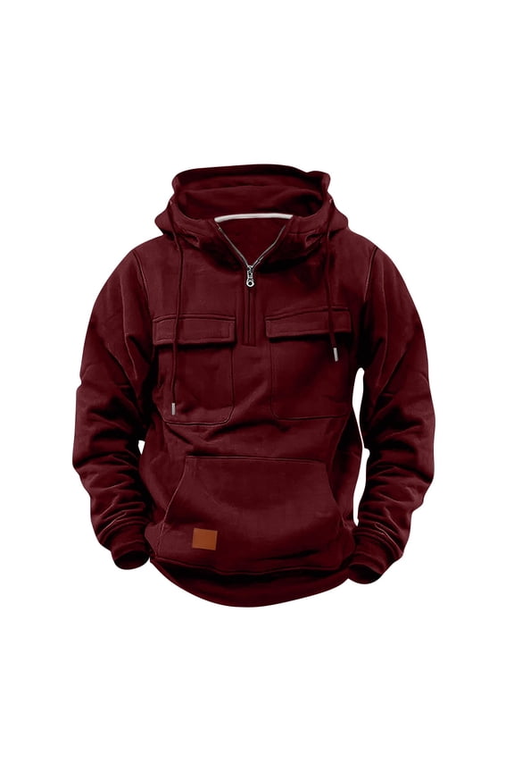 Tactical Sweatshirts for Men Quarter Zip Pullover Hoodie Long Sleeve Drawstring Workout Hoodies with Cargo Pockets