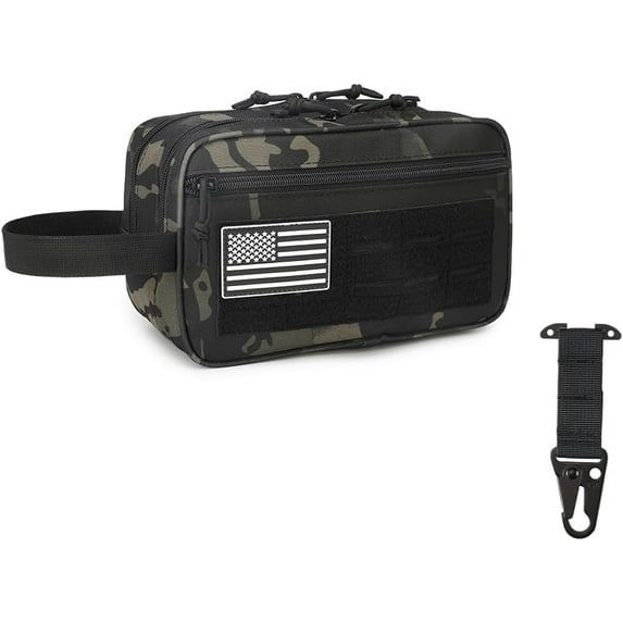 Tactical Toiletry Bag for Men – MOLLE Dopp Kit with Dry/Wet Separation, Large Capacity, Water-Resistant Travel Shaving Bag with U.S Patch & T-Mount MOLLE Clip (BCP)