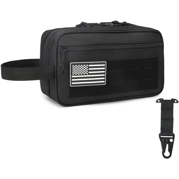 Tactical Toiletry Bag for Men – MOLLE Dopp Kit with Dry/Wet Separation, Large Capacity, Water-Resistant Travel Shaving Bag with U.S Patch & T-Mount MOLLE Clip (Black)