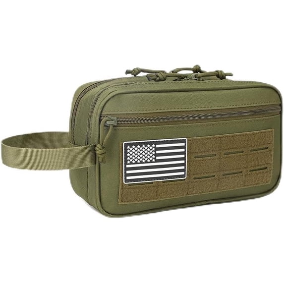 Tactical Toiletry Bag for Men – MOLLE Dopp Kit with Dry/Wet Separation, Large Capacity, Water-Resistant Travel Shaving Bag with U.S Patch & T-Mount MOLLE Clip (OD)