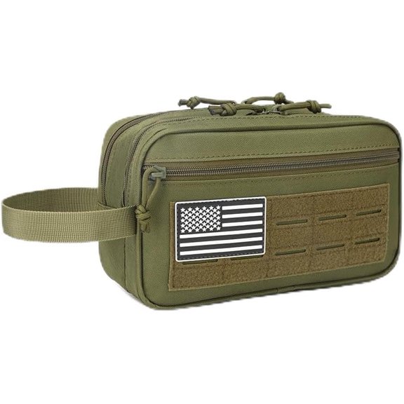 Tactical Toiletry Bag for Men – MOLLE Dopp Kit with Dry/Wet Separation, Large Capacity, Water-Resistant Travel Shaving Bag with U.S Patch & T-Mount MOLLE Clip (OD)