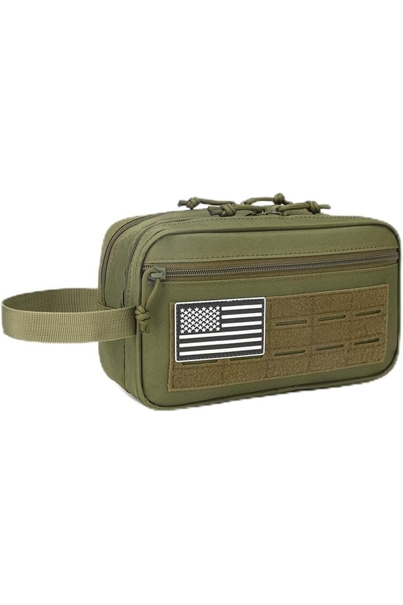 Tactical Toiletry Bag for Men – MOLLE Dopp Kit with Dry/Wet Separation, Large Capacity, Water-Resistant Travel Shaving Bag with U.S Patch & T-Mount MOLLE Clip (OD)