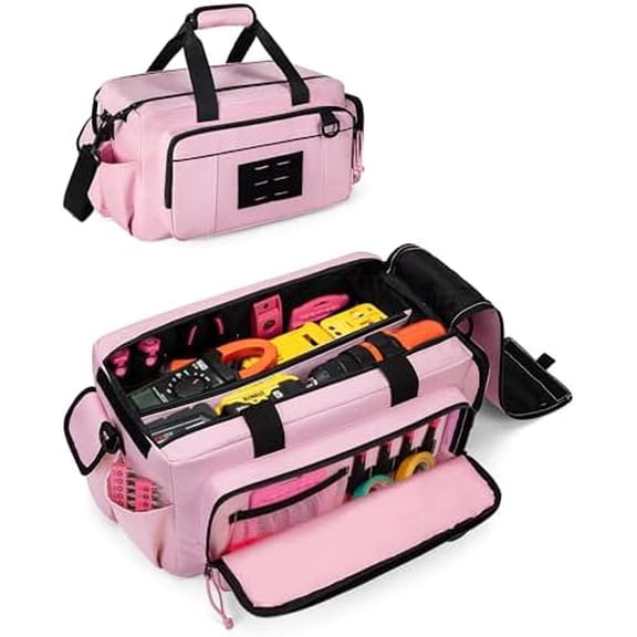 Tactical Tool Bag for Women, 16 Inches Tool Storage Organizer Box with Wide Mouth, Large Toolbag Toolbox with Handle, Pink (Empty Bag Only)$$Tools