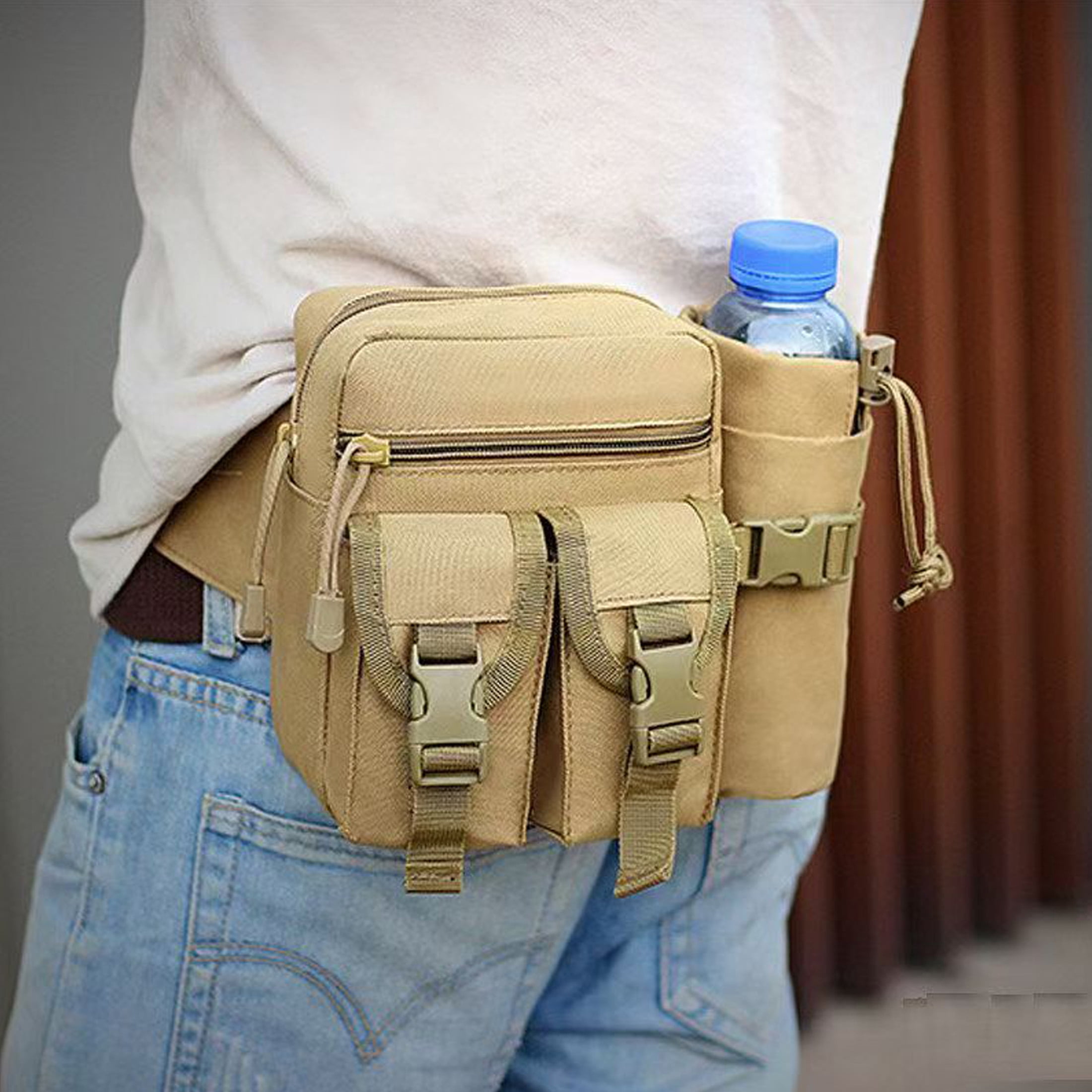 New Fishing Waist Bag, Multifunctional Running Waist Pack with Water Bottle Holder and Phone Pocket, Molle Multifunctional Storage Bag Suitable for Hiking