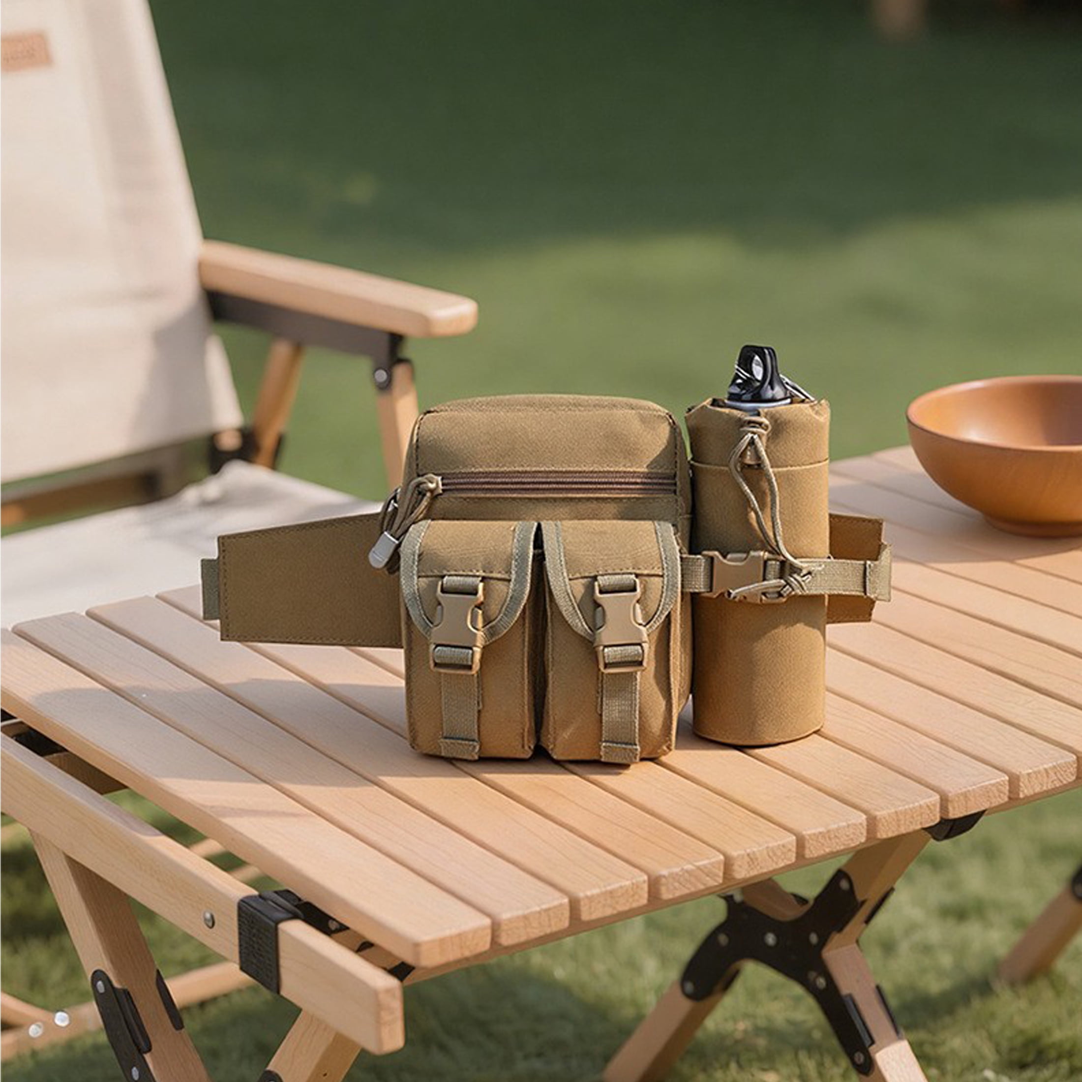 New Fishing Waist Bag, Multifunctional Running Waist Pack with Water Bottle Holder and Phone Pocket, Molle Multifunctional Storage Bag Suitable for Hiking