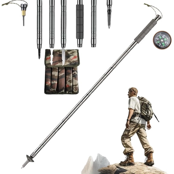 Tactical Walking Stick with Aluminum Alloy Shaft, Adjustable Hiking Trekking Pole