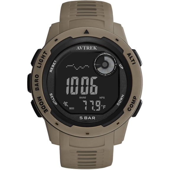 Tactical Watch with Compass,50M Waterproof Pedometer, Digital Altimeter for Outdoor Hiking/Climbing(Cafe)