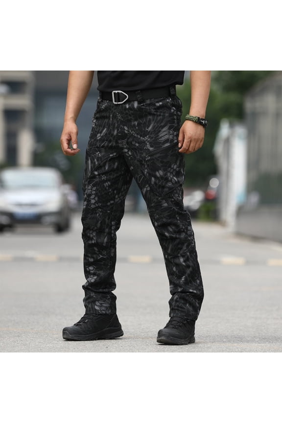 Tactical Waterproof Pants, Men’s Flex Camo Cargo Pants, Lightweight Waterproof Quick Dry Tactical PantsSnake Pattern L
