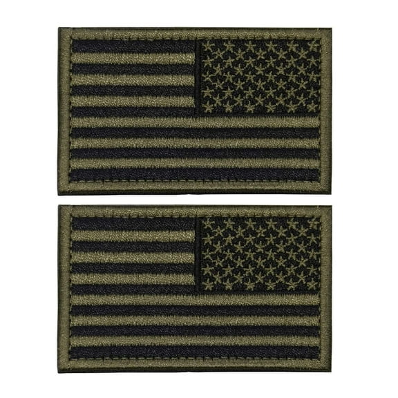 TacticalFlag Patch Set, 2 Pieces American Military Emblem with Hook Loop Backing, Detailed Embroidery for Uniforms Jackets Backpacks, Army Green and Black