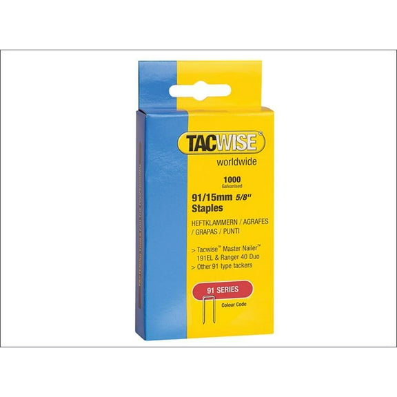 Tacwise - 91 Narrow Crown Staples 40mm - Electric Tackers (Pack 1000)