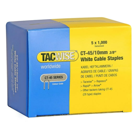 Tacwise CT45 White Finish Cable Staples - 3/8" - Heavy Duty - Pack of 5000