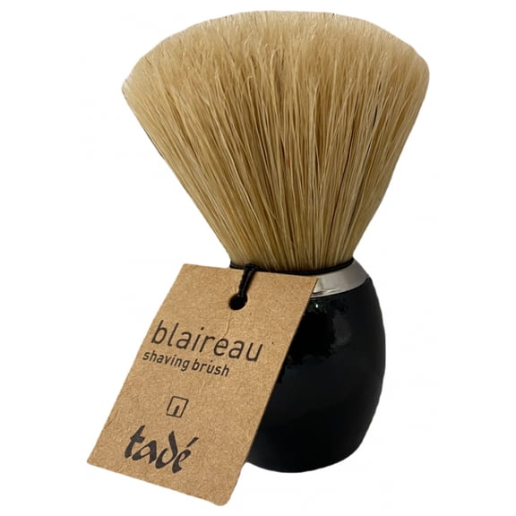 Tad Black Lacquered Badger Shaving Brush Round Beechwood Handle, Natural Boar Bristles for Comfort and Effective Lather