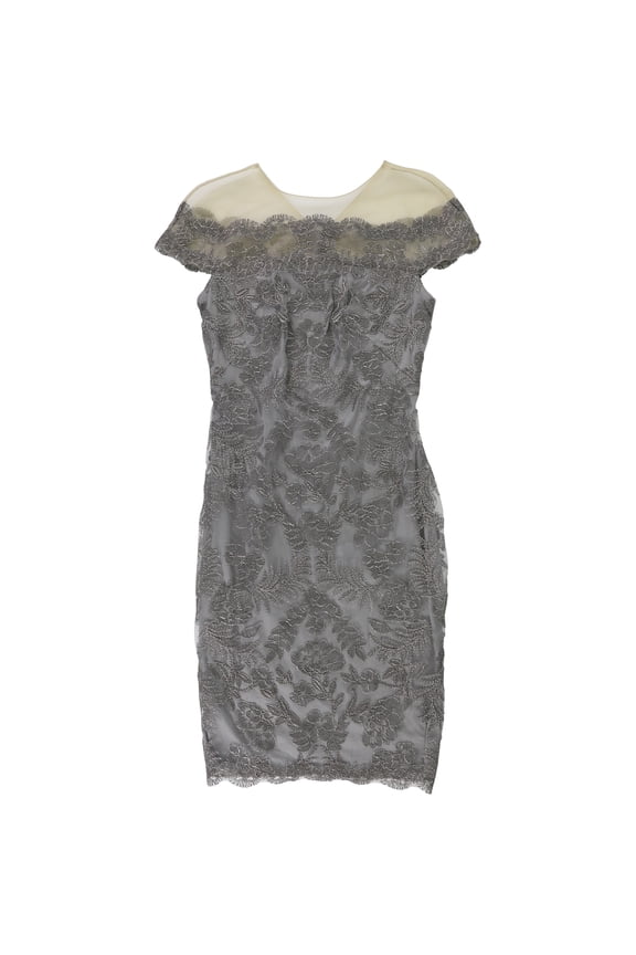 Womens Embroidered Bodycon Dress, Metallic, 8