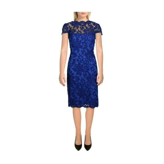 Tadashi Shoji Womens Embroidered Sheath Dress, Blue, 6