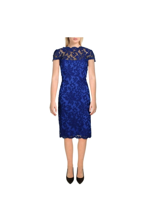 Womens Embroidered Sheath Dress, Blue, 6