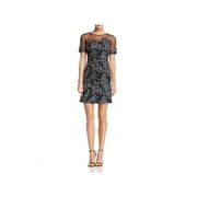 Tadashi Shoji Womens Mesh Floral Print Party Dress