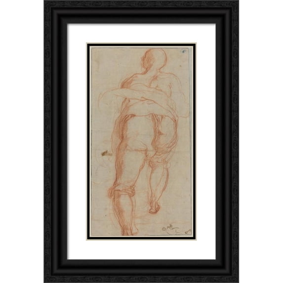 Taddeo Zuccaro 15x24 Black Ornate Framed Double Matted Museum Art Print Titled: A Man Seen from Behind (Verso) (C. 1555)
