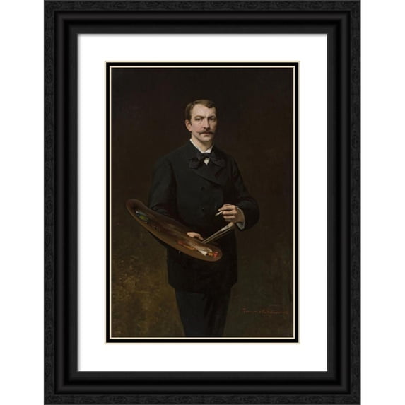 Tadeusz Ajdukiewicz 14x18 Black Ornate Wood Framed Double Matted Museum Art Print Titled - Self-Portrait with Palette